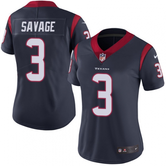 Women's Nike Houston Texans 3 Tom Savage Elite Navy Blue Team Color NFL Jersey