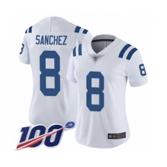 Women's Indianapolis Colts 8 Rigoberto Sanchez White Vapor Untouchable Limited Player 100th Season Football Jersey