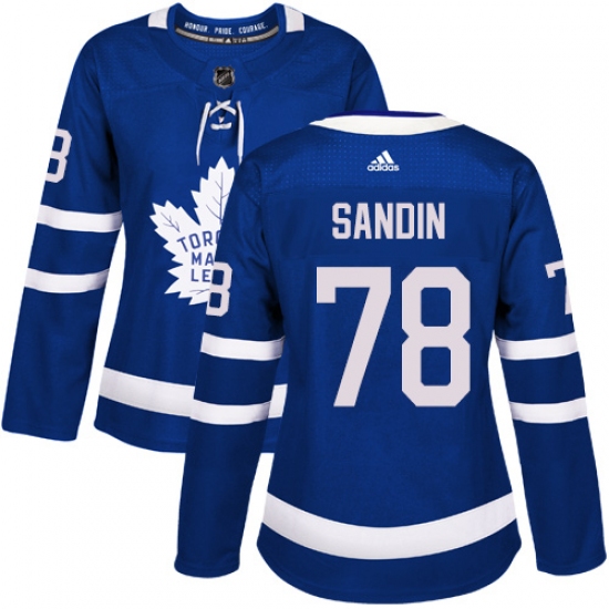 Women's Adidas Toronto Maple Leafs 78 Rasmus Sandin Authentic Royal Blue Home NHL Jersey