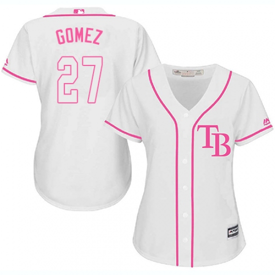 Women's Majestic Tampa Bay Rays 27 Carlos Gomez Authentic White Fashion Cool Base MLB Jersey