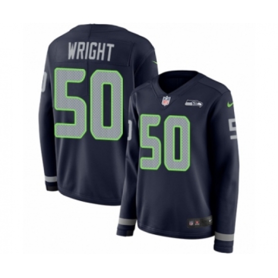 Women's Nike Seattle Seahawks 50 K.J. Wright Limited Navy Blue Therma Long Sleeve NFL Jersey