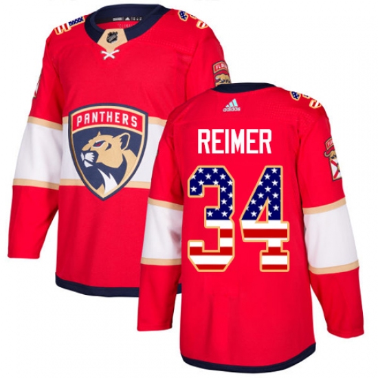 Men's Adidas Florida Panthers 34 James Reimer Authentic Red USA Flag Fashion NHL Jersey