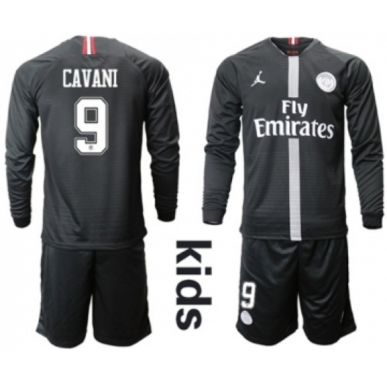 Paris Saint-Germain 9 Cavani Jordan Home Long Sleeves Kid Soccer Club Jersey