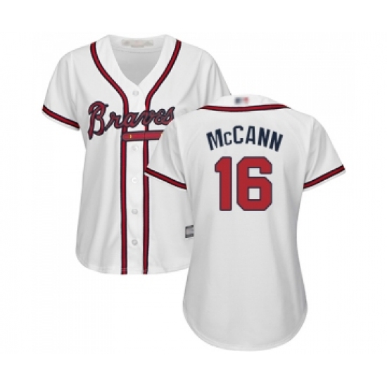 Women's Atlanta Braves 16 Brian McCann Replica White Home Cool Base Baseball Jersey