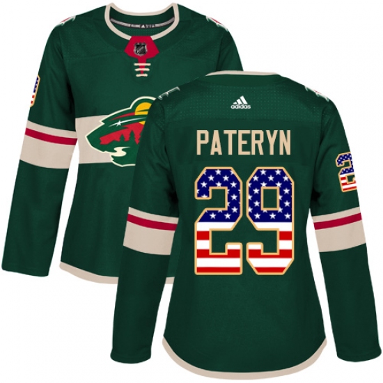 Women's Adidas Minnesota Wild 29 Greg Pateryn Authentic Green USA Flag Fashion NHL Jersey