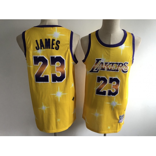 Men's Los Angeles Lakers 23 LeBron James Yellow Hwc Starry Jersey