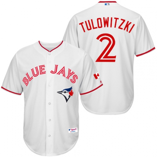 Men's Majestic Toronto Blue Jays 2 Troy Tulowitzki Authentic White 2015 Canada Day MLB Jersey