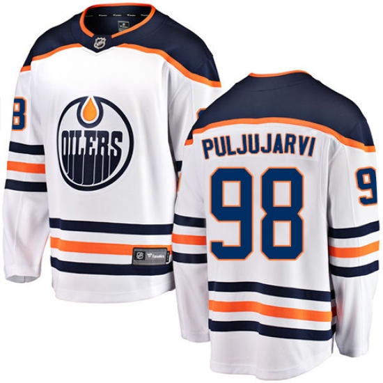 Men's Edmonton Oilers 98 Jesse Puljujarvi Fanatics Branded White Away Breakaway NHL Jersey