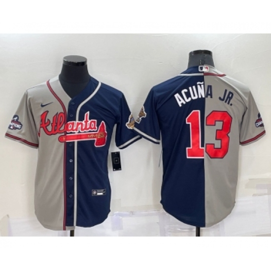 Men's Atlanta Braves 13 Ronald Acuna Jr Grey Navy Blue Two Tone Stitched Nike Jersey