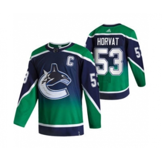 Men's Vancouver Canucks 53 Bo Horvat Green 2020-21 Reverse Retro Alternate Hockey Jersey