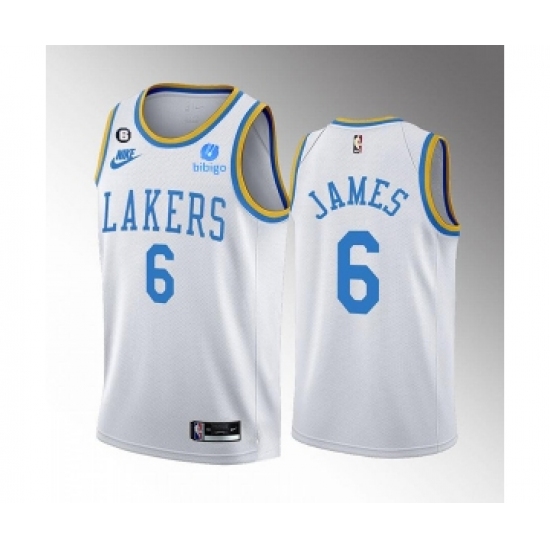 Men's Los Angeles Lakers 6 LeBron James 2022-23 White Classic Edition No.6 Patch Stitched Basketball Jersey