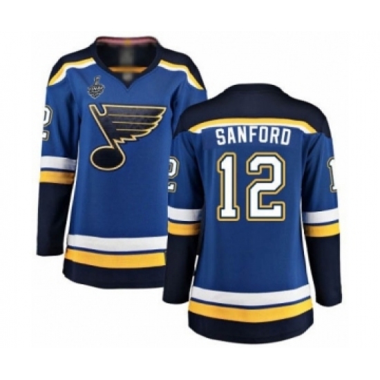 Women's St. Louis Blues 12 Zach Sanford Fanatics Branded Royal Blue Home Breakaway 2019 Stanley Cup Final Bound Hockey Jersey