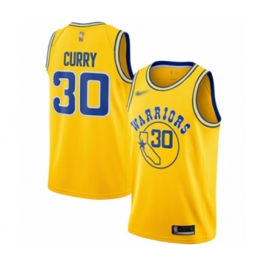 Youth Golden State Warriors 30 Stephen Curry Swingman Gold Hardwood Classics Basketball Jersey