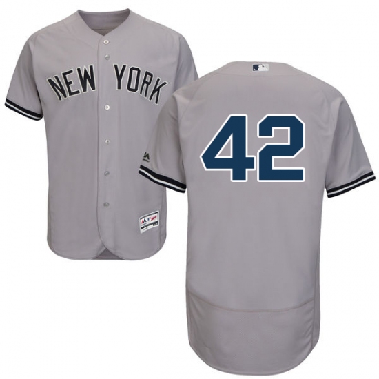 Men's Majestic New York Yankees 42 Mariano Rivera Grey Road Flex Base Authentic Collection MLB Jersey
