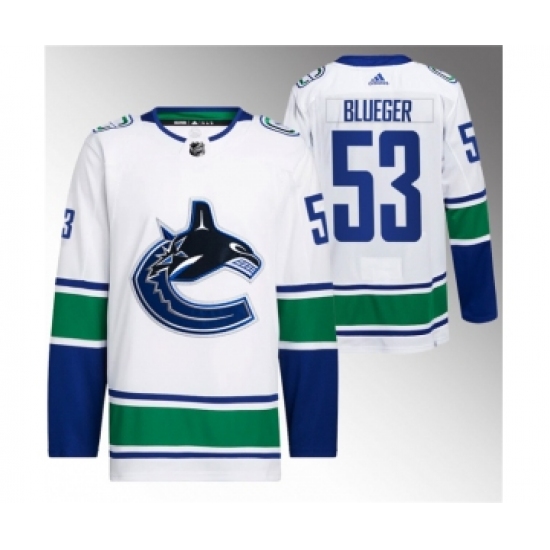 Men's Vancouver Canucks 53 Teddy Blueger White Retro Stitched Jersey