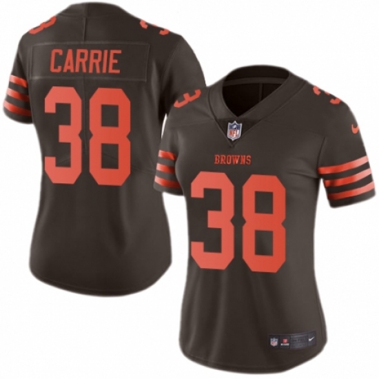 Women's Nike Cleveland Browns 38 T. J. Carrie Limited Brown Rush Vapor Untouchable NFL Jersey