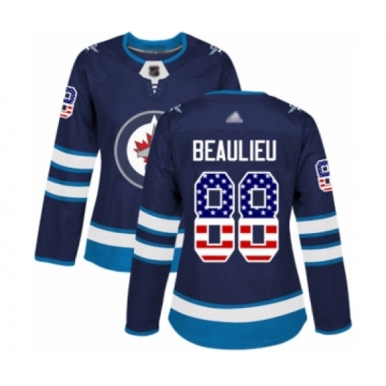 Women's Winnipeg Jets 88 Nathan Beaulieu Authentic Navy Blue USA Flag Fashion Hockey Jersey