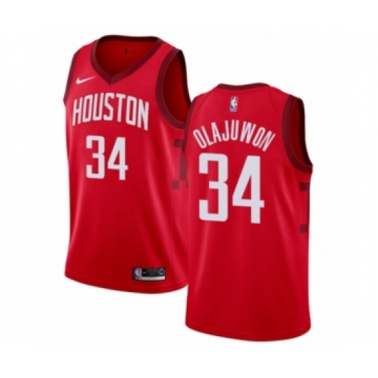 Men's Nike Houston Rockets 34 Hakeem Olajuwon Red Swingman Jersey - Earned Edition