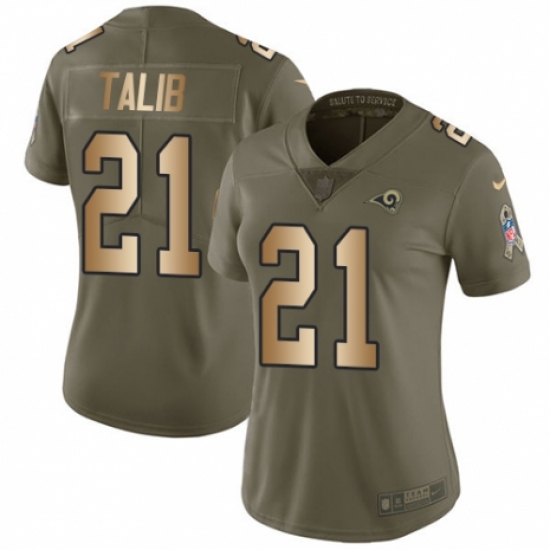 Women's Nike Los Angeles Rams 21 Aqib Talib Limited Olive/Gold 2017 Salute to Service NFL Jersey