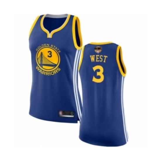 Women's Golden State Warriors 3 David West Swingman Royal Blue 2019 Basketball Finals Bound Basketball Jersey - Icon Edition