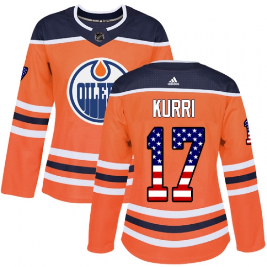 Women's Adidas Edmonton Oilers 17 Jari Kurri Authentic Orange USA Flag Fashion NHL Jersey