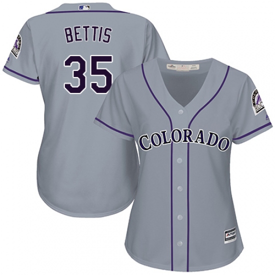 Women's Majestic Colorado Rockies 35 Chad Bettis Replica Grey Road Cool Base MLB Jersey