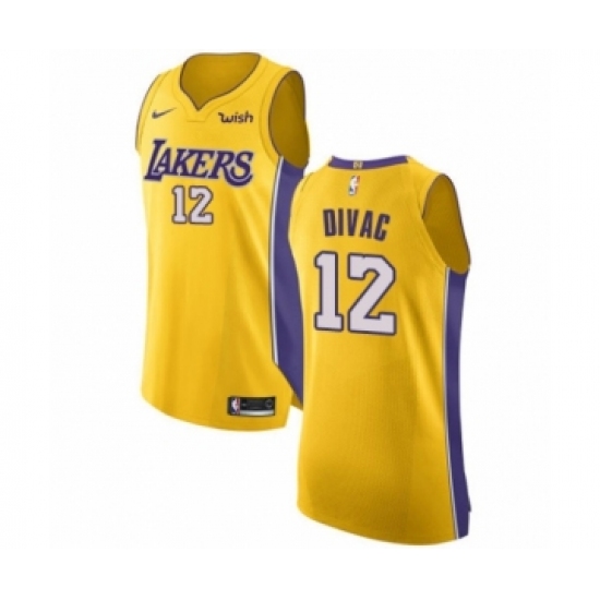 Men's Los Angeles Lakers 12 Vlade Divac Authentic Gold Home Basketball Jersey - Icon Edition