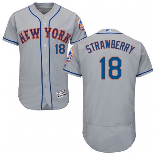 Men's Majestic New York Mets 18 Darryl Strawberry Grey Road Flex Base Authentic Collection MLB Jersey