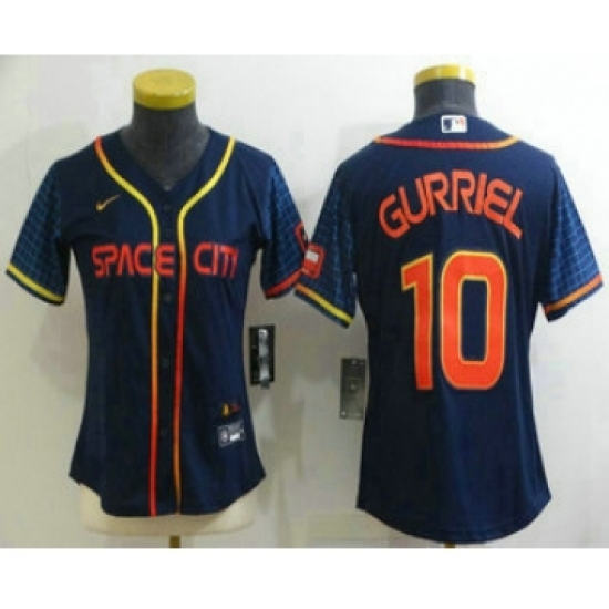 Women's Houston Astros 10 Yuli Gurriel 2022 Navy Blue City Connect Cool Base Stitched Jersey