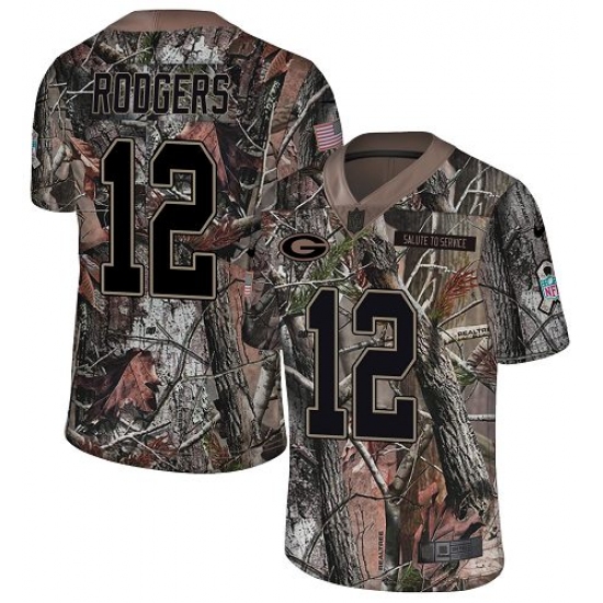 Men's Nike Green Bay Packers 12 Aaron Rodgers Limited Camo Rush Realtree NFL Jersey