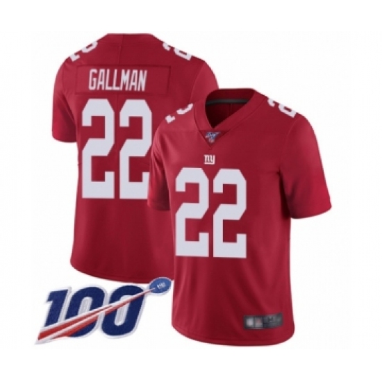 Men's New York Giants 22 Wayne Gallman Red Limited Red Inverted Legend 100th Season Football Jersey