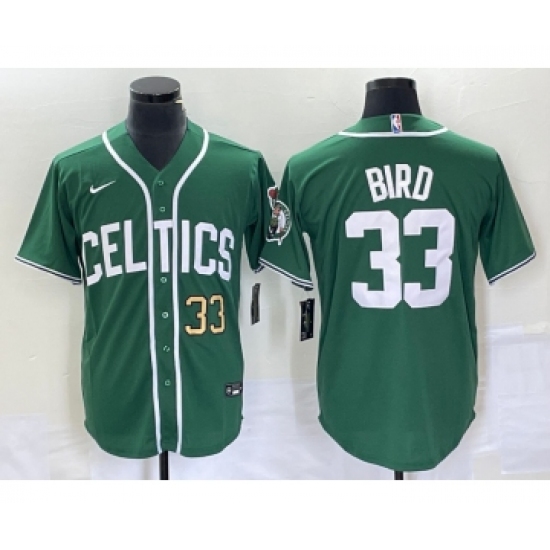 Men's Nike Boston Celtics 33 Larry Bird Number Green Stitched Baseball Jersey