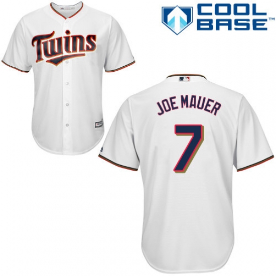 Men's Majestic Minnesota Twins 7 Joe Mauer Replica White Home Cool Base MLB Jersey