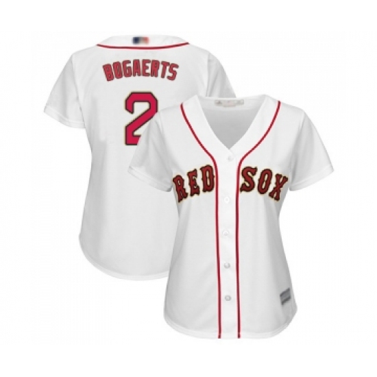 Women's Boston Red Sox 2 Xander Bogaerts Authentic White 2019 Gold Program Cool Base Baseball Jersey