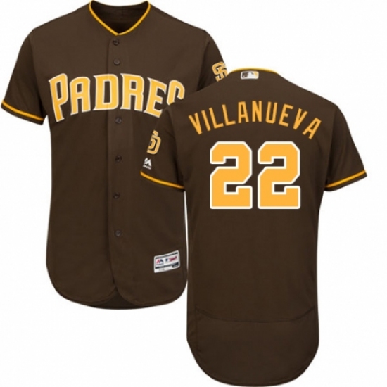 Men's Majestic San Diego Padres 22 Christian Villanueva Brown Alternate Flex Base Authentic Collection MLB Jersey