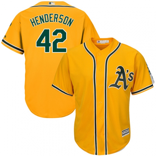 Youth Majestic Oakland Athletics 42 Dave Henderson Authentic Gold Alternate 2 Cool Base MLB Jersey