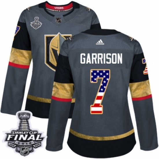 Women's Adidas Vegas Golden Knights 7 Jason Garrison Authentic Gray USA Flag Fashion 2018 Stanley Cup Final NHL Jersey