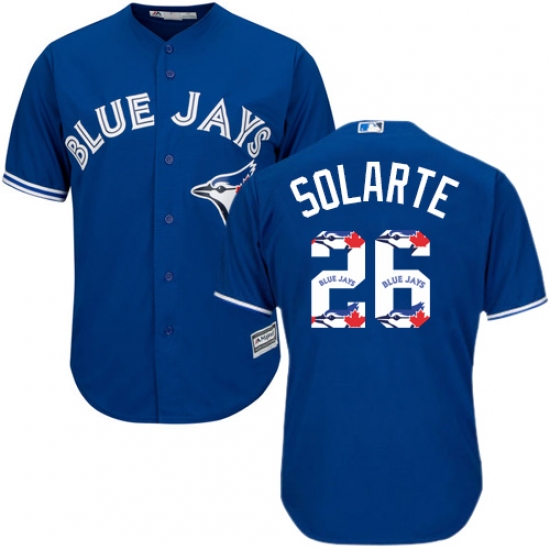 Men's Majestic Toronto Blue Jays 26 Yangervis Solarte Authentic Blue Team Logo Fashion MLB Jersey