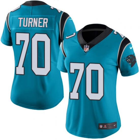 Women's Nike Carolina Panthers 70 Trai Turner Blue Alternate Vapor Untouchable Limited Player NFL Jersey