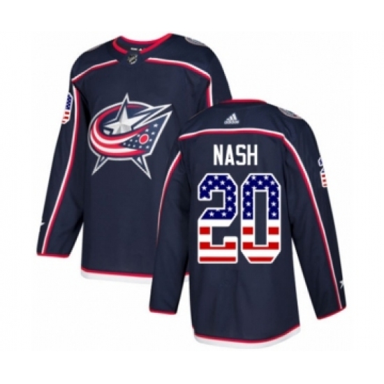 Men's Adidas Columbus Blue Jackets 20 Riley Nash Authentic Navy Blue USA Flag Fashion NHL Jersey