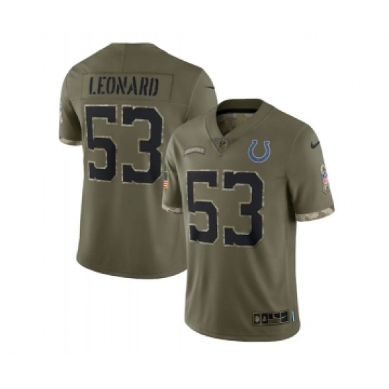 Men's Indianapolis Colts 53 Shaquille Leonard 2022 Olive Salute To Service Limited Stitched Jersey