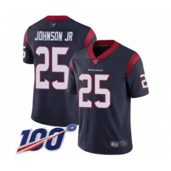 Men's Houston Texans 25 Duke Johnson Jr Navy Blue Team Color Vapor Untouchable Limited Player 100th Season Football Jersey