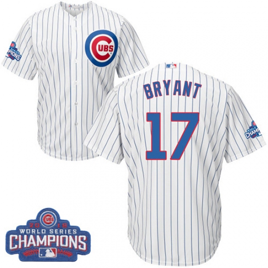 Youth Majestic Chicago Cubs 17 Kris Bryant Authentic White Home 2016 World Series Champions Cool Base MLB Jersey