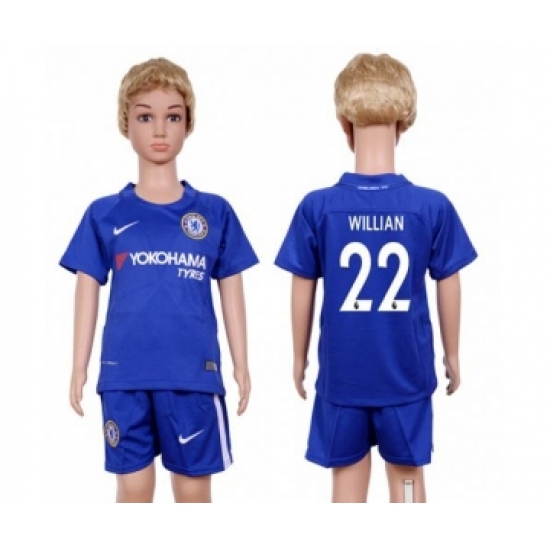 Chelsea 22 Willian Blue Home Kid Soccer Club Jersey