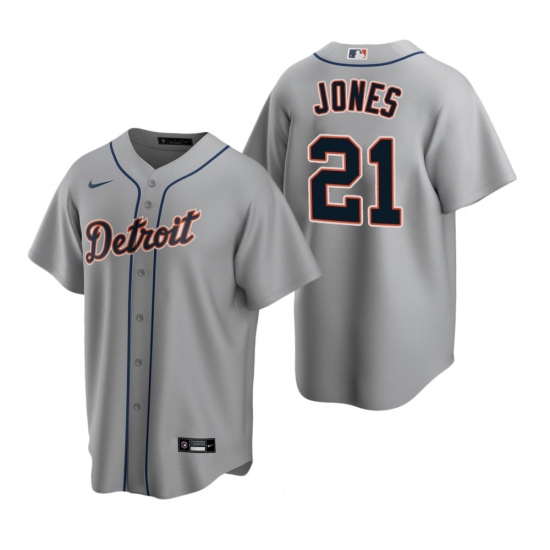 Men's Nike Detroit Tigers 21 JaCoby Jones Gray Road Stitched Baseball Jersey