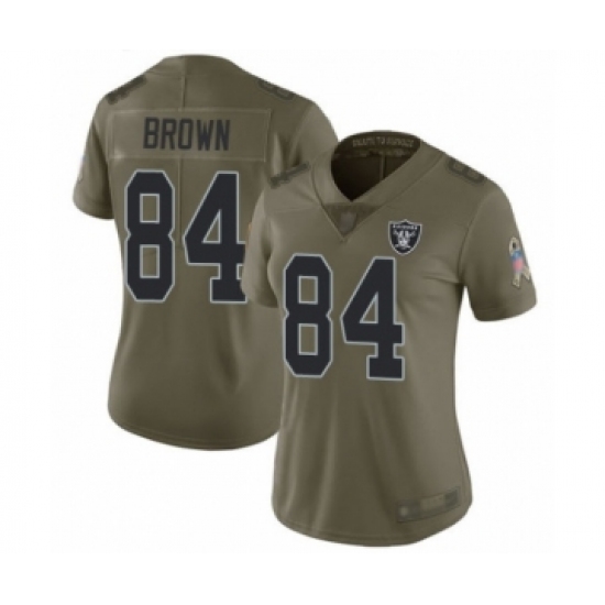 Women's Oakland Raiders 84 Antonio Brown Limited Olive 2017 Salute to Service Football Jersey