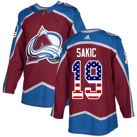 Men's Adidas Colorado Avalanche 19 Joe Sakic Authentic Burgundy Red USA Flag Fashion NHL Jersey