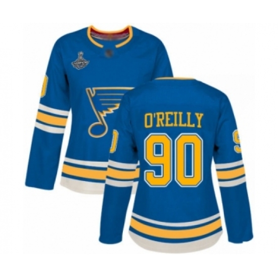 Women's St. Louis Blues 90 Ryan O'Reilly Authentic Navy Blue Alternate 2019 Stanley Cup Champions Hockey Jersey