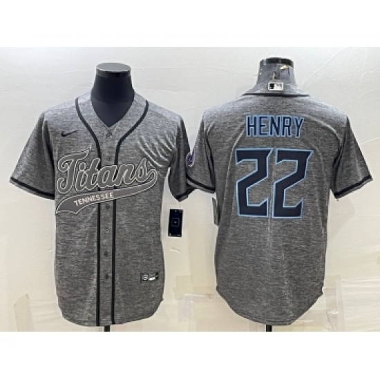 Men's Tennessee Titans 22 Derrick Henry Grey Gridiron With Patch Cool Base Stitched Baseball Jersey