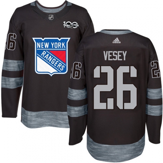 Men's Reebok New York Rangers 26 Jimmy Vesey Authentic Black 1917-2017 100th Anniversary NHL Jersey